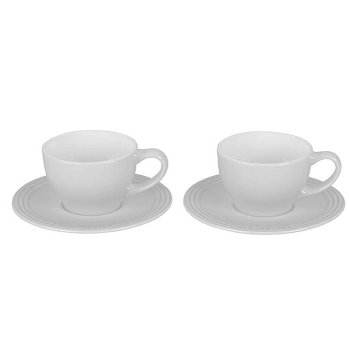 Le Creuset 7 Oz. Each Set Of 2 Cappuccino Cups And Saucers - White 1 Le Creuset 7 Oz. Each Set Of 2 Cappuccino Cups And Saucers - White