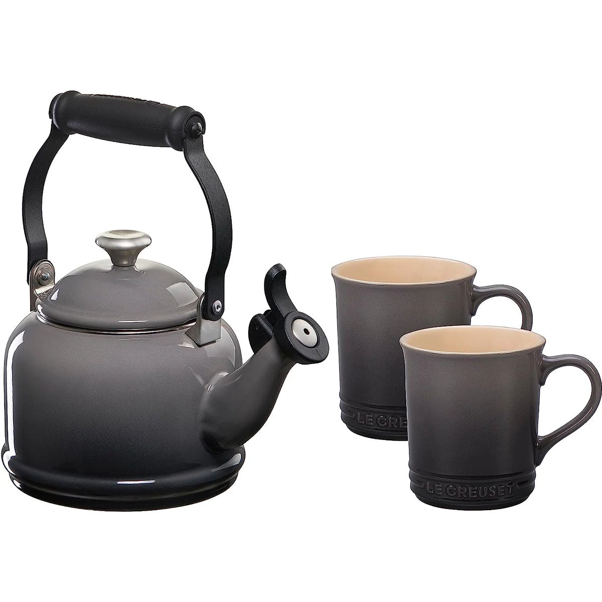 Le Creuset Demi Kettle W/ SS Knob & 2 Mug Set - Oyster 1 Le Creuset Demi Kettle W/ SS Knob & 2 Mug Set - Oyster