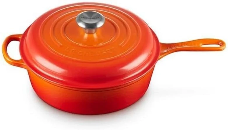 Le Creuset 3 3/4 Qt. Signature Enameled Cast Iron Cassadou W/Stainless Steel Knob - Flame 1 Le Creuset 3 3/4 Qt. Signature Enameled Cast Iron Cassadou W/Stainless Steel Knob - Flame