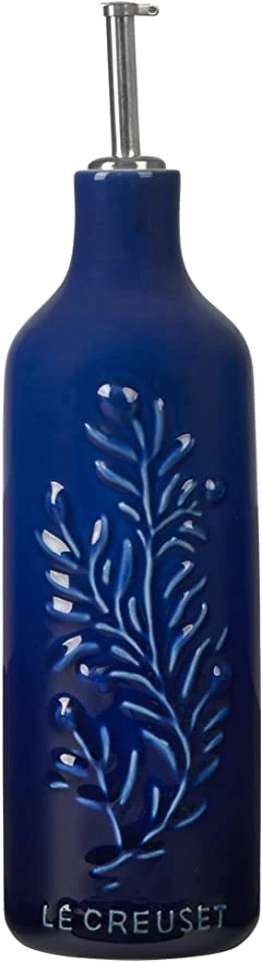 Le Creuset 20 Oz. Oil Cruet W/Olive Branch Embossed Cruet - Indigo