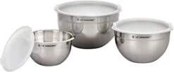 Le Creuset Set Of 3 Nested Mixing Bowls W/Nonslip Silicone Base & Plastic Air Tight Lids - Stainless Steel