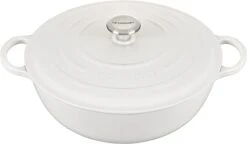 Le Creuset 7 1/2 Qt. Signature Enameled Cast Iron Chef's Oven W/Stainless Steel Knob - White- Personalized Engraving Available