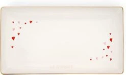 Le Creuset 11.25" X 6.25" Stoneware Rectangular Hostess Tray - White W/Heart Applique
