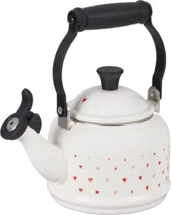 Le Creuset 1 1/4 Qt. Demi Kettle W/Black Knob - White W/Heart Applique