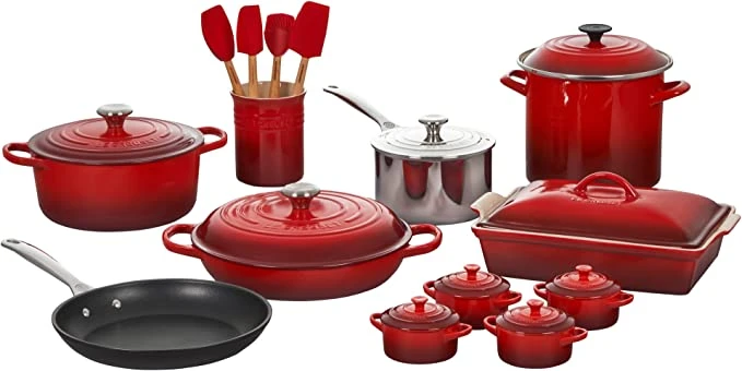 Le Creuset 20-Piece Mixed Material Cookware Set - Cerise 1 Le Creuset 20-Piece Mixed Material Cookware Set - Cerise
