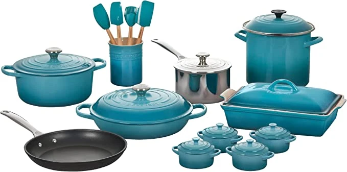 Le Creuset 20-Piece Mixed Material Cookware Set - Caribbean 1 Le Creuset 20-Piece Mixed Material Cookware Set - Caribbean