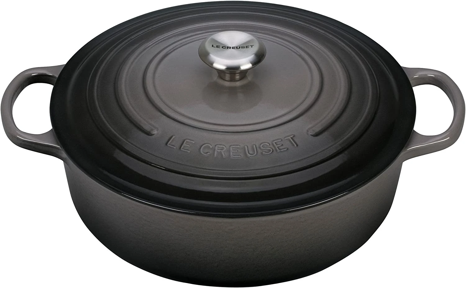 Le Creuset 2 3/4 Qt. Enameled Cast Iron Classic Shallow Round Dutch Oven W/Stainless Steel Knob - Oyster- Personalized Engraving Available 1 Le Creuset 2 3/4 Qt. Enameled Cast Iron Classic Shallow Round Dutch Oven W/Stainless Steel Knob - Oyster- Personalized Engraving Available