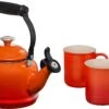 Le Creuset 1 1/4 Qt. Demi Kettle W/Stainless Steel Knob & (2) 14 Oz. Mug Set - Flame