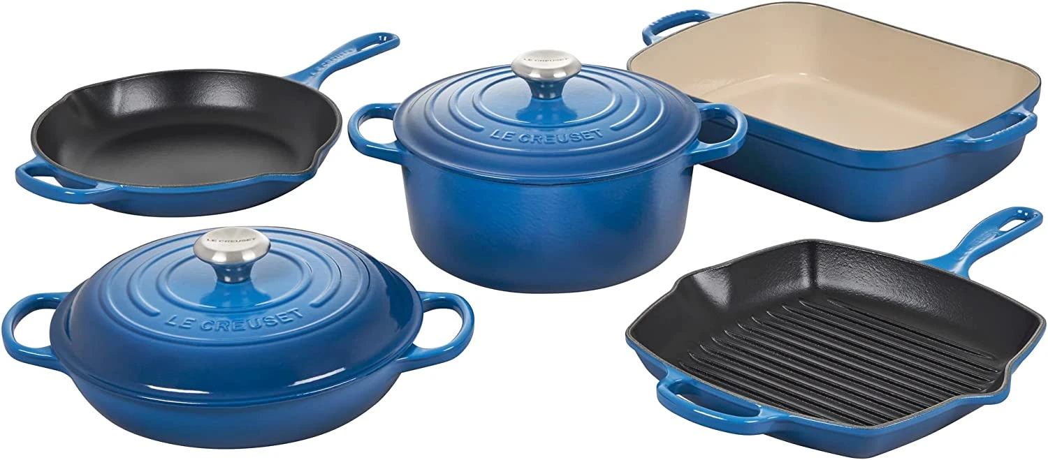 Le Creuset 7-Piece Signature Enameled Cast Iron Cookware Set - Marseille 1 Le Creuset 7-Piece Signature Enameled Cast Iron Cookware Set - Marseille