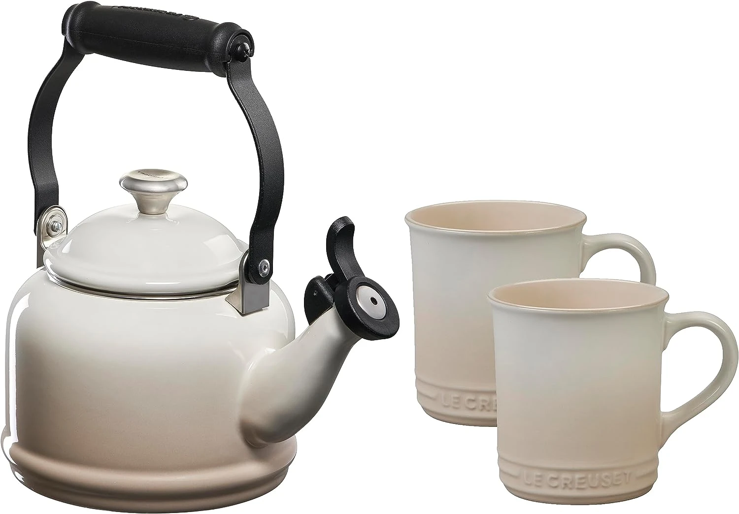 Le Creuset 1 1/4 Qt. Demi Kettle W/Stainless Steel Knob & (2) 14 Oz. Mug Set - Meringue 1 Le Creuset 1 1/4 Qt. Demi Kettle W/Stainless Steel Knob & (2) 14 Oz. Mug Set - Meringue