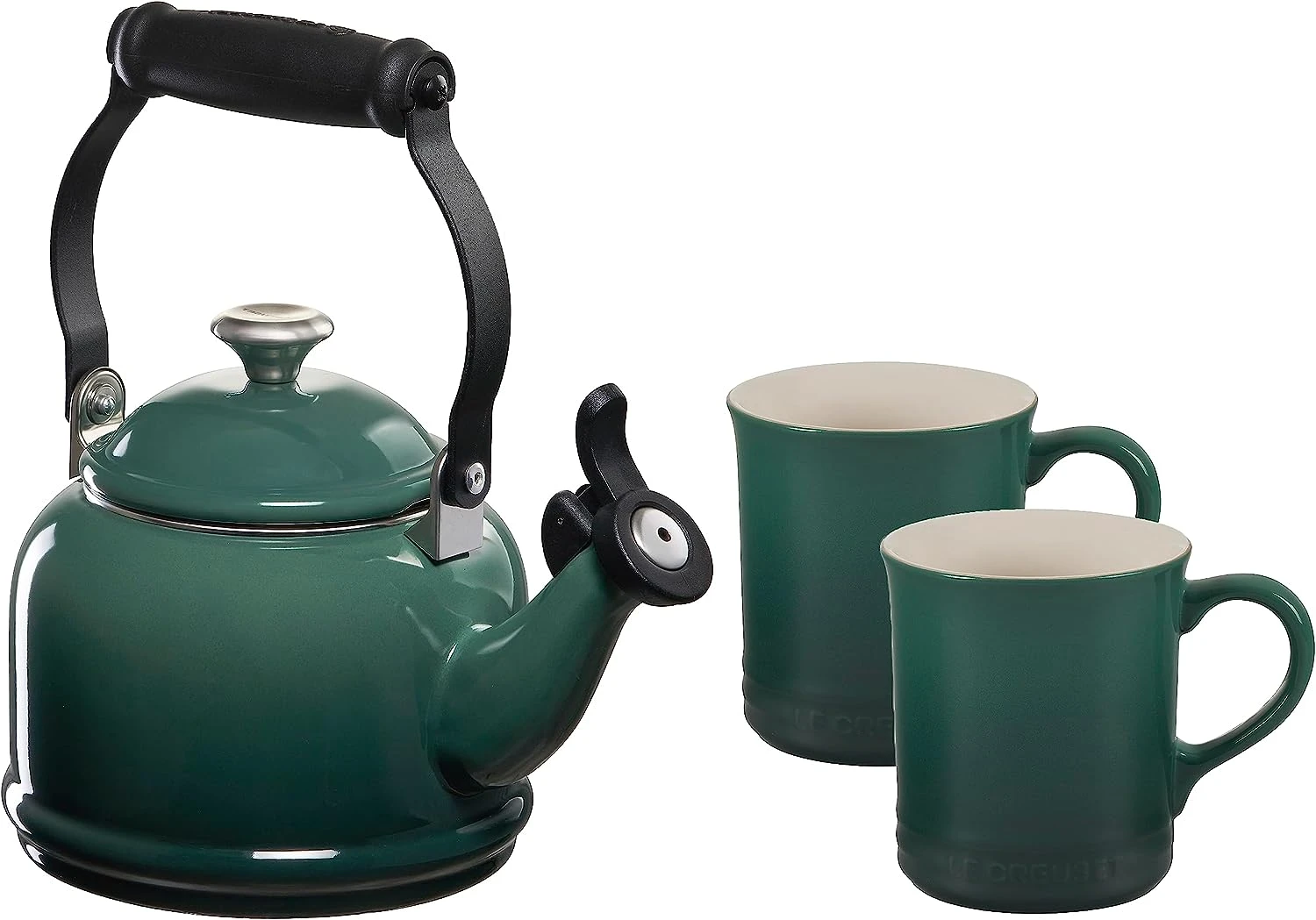 Le Creuset 1 1/4 Qt. Demi Kettle W/Stainless Steel Knob & (2) 14 Oz. Mug Set - Artichaut 1 Le Creuset 1 1/4 Qt. Demi Kettle W/Stainless Steel Knob & (2) 14 Oz. Mug Set - Artichaut