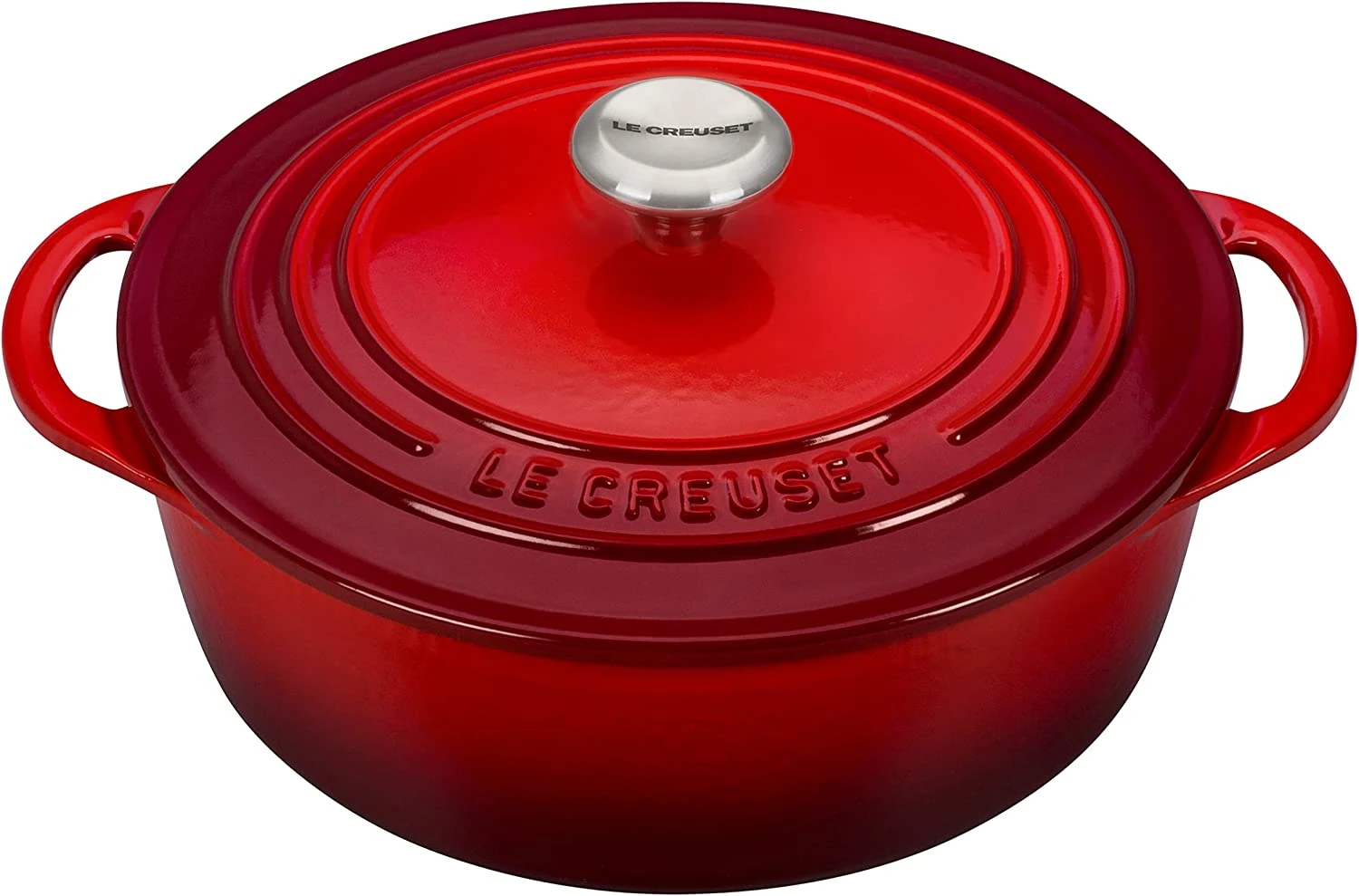 Le Creuset 2 3/4 Qt. Enameled Cast Iron Classic Shallow Round Dutch Oven W/ Stainless Steel Knob - Cerise- Personalized Engraving Available 1 Le Creuset 2 3/4 Qt. Enameled Cast Iron Classic Shallow Round Dutch Oven W/ Stainless Steel Knob - Cerise- Personalized Engraving Available