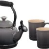 Le Creuset 1 1/4 Qt. Demi Kettle W/Stainless Steel Knob & (2) 14 Oz. Mug Set - Oyster