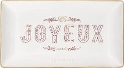 Le Creuset 11.25" X 6.25" Rectangular Hostess Tray W/Applique & Gold Rim - White