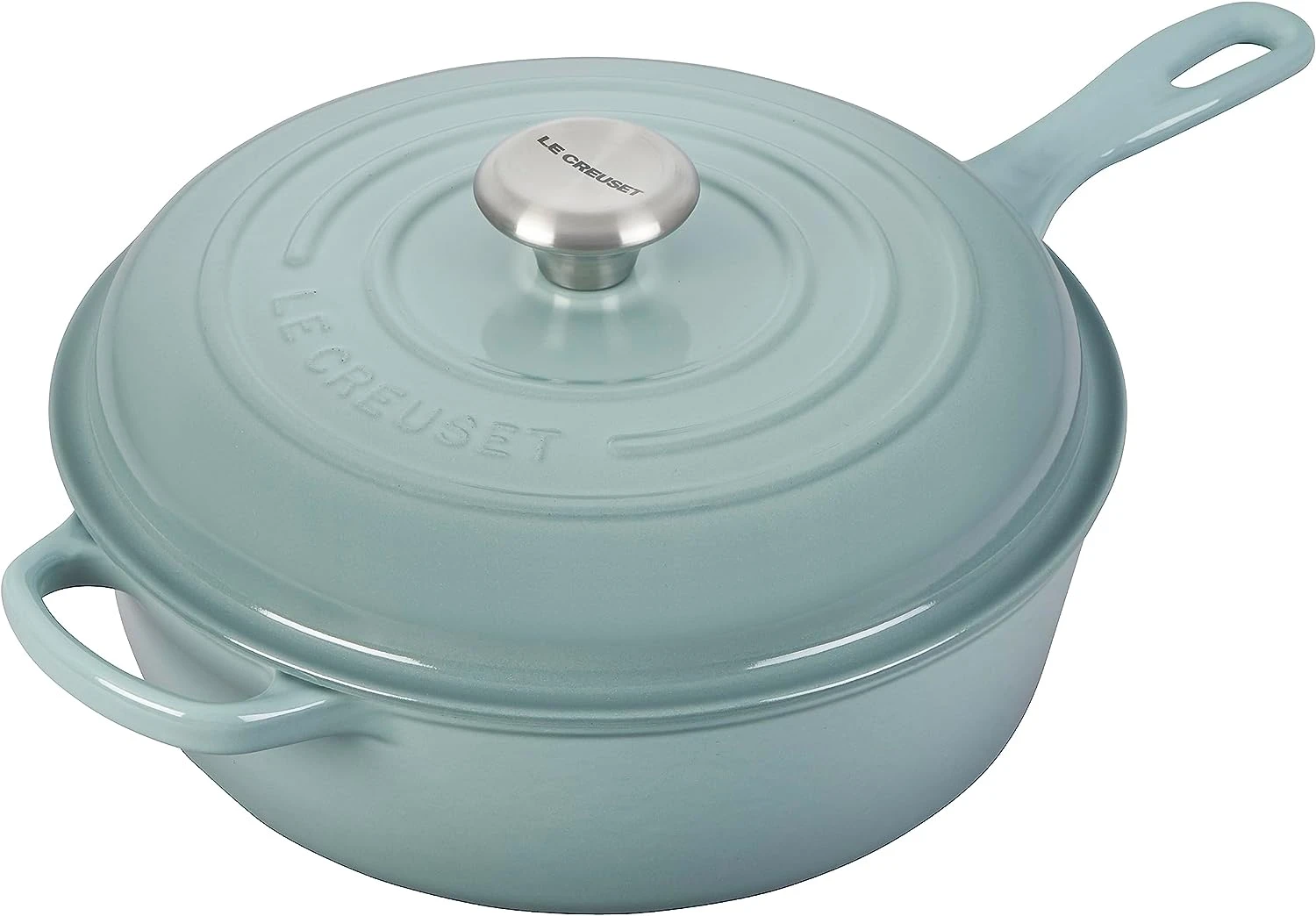 Le Creuset 3 3/4 Qt. Signature Enameled Cast Iron Cassadou W/Stainless Steel Knob - Sea Salt 1 Le Creuset 3 3/4 Qt. Signature Enameled Cast Iron Cassadou W/Stainless Steel Knob - Sea Salt