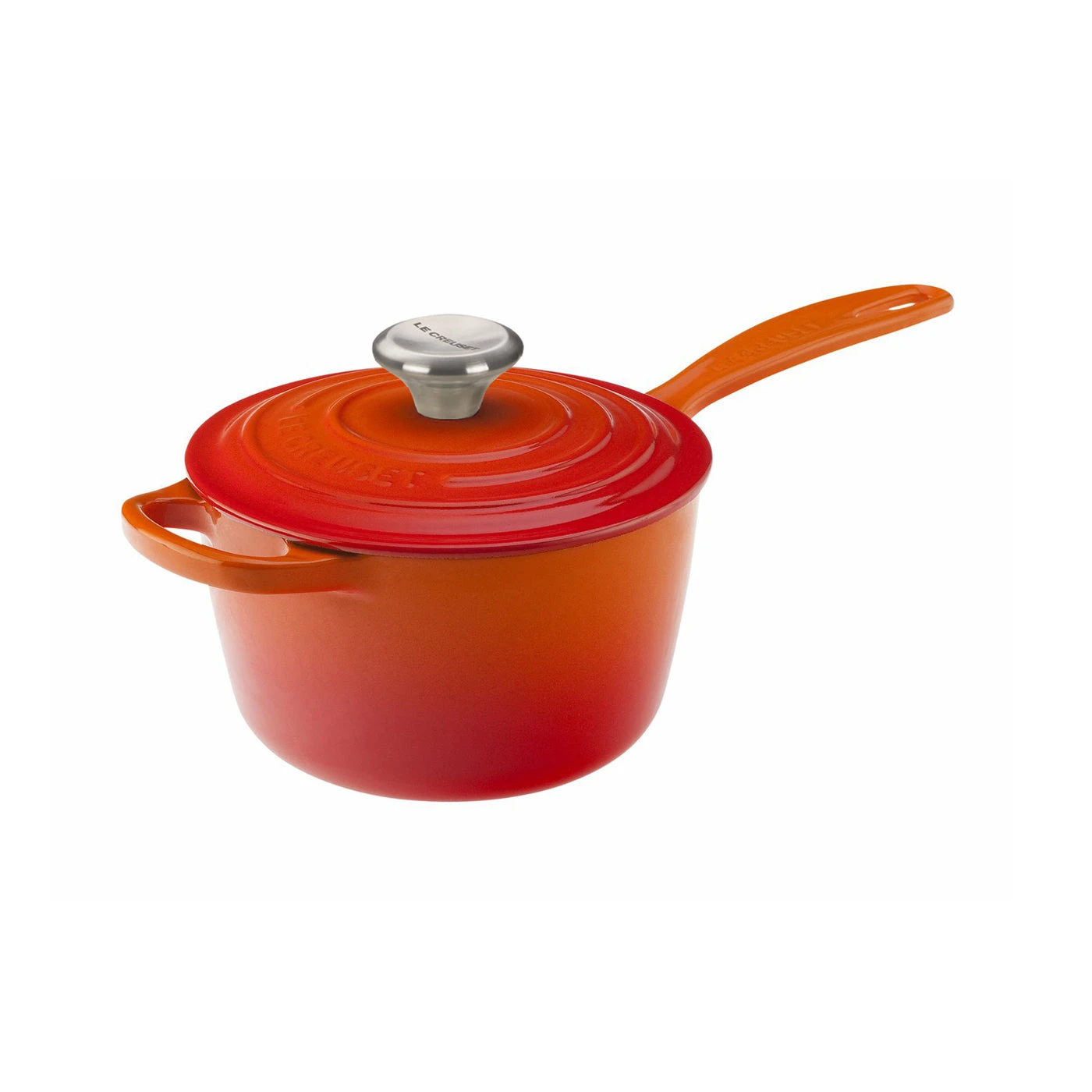 Le Creuset 1 3/4 Qt. Signature Saucepan W/Stainless Steel Knob - Flame 1 Le Creuset 1 3/4 Qt. Signature Saucepan W/Stainless Steel Knob - Flame