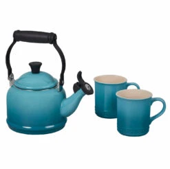 Le Creuset 1 1/4 Qt. Demi Kettle & (2) 14 Oz. Mug Set - Caribbean