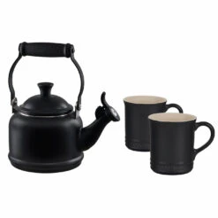 Le Creuset 1 1/4 Qt. Demi Kettle & (2) 14 Oz. Mug Set - Licorice