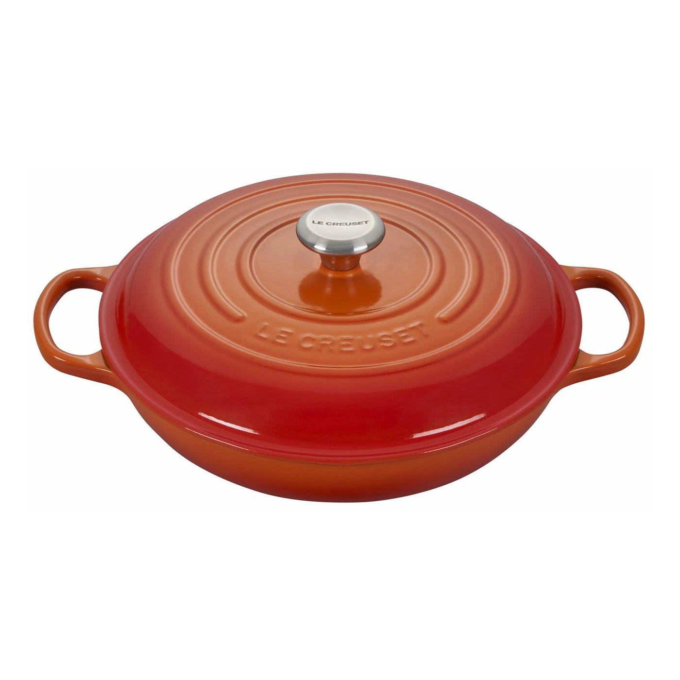 Le Creuset 3 1/2 Qt. Signature Braiser W/Stainless Steel Knob - Flame- Personalized Engraving Available 1 Le Creuset 3 1/2 Qt. Signature Braiser W/Stainless Steel Knob - Flame- Personalized Engraving Available