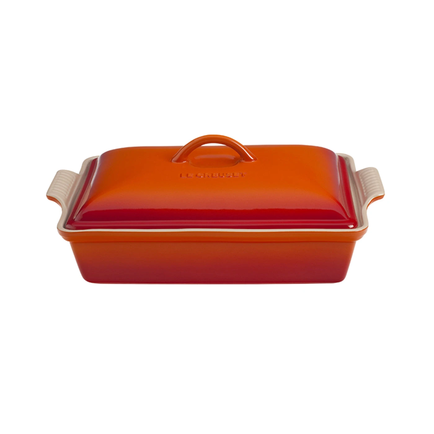 Le Creuset 4 Qt. (12" X 9") Heritage Covered Rectangular Casserole - Flame 1 Le Creuset 4 Qt. (12" X 9") Heritage Covered Rectangular Casserole - Flame