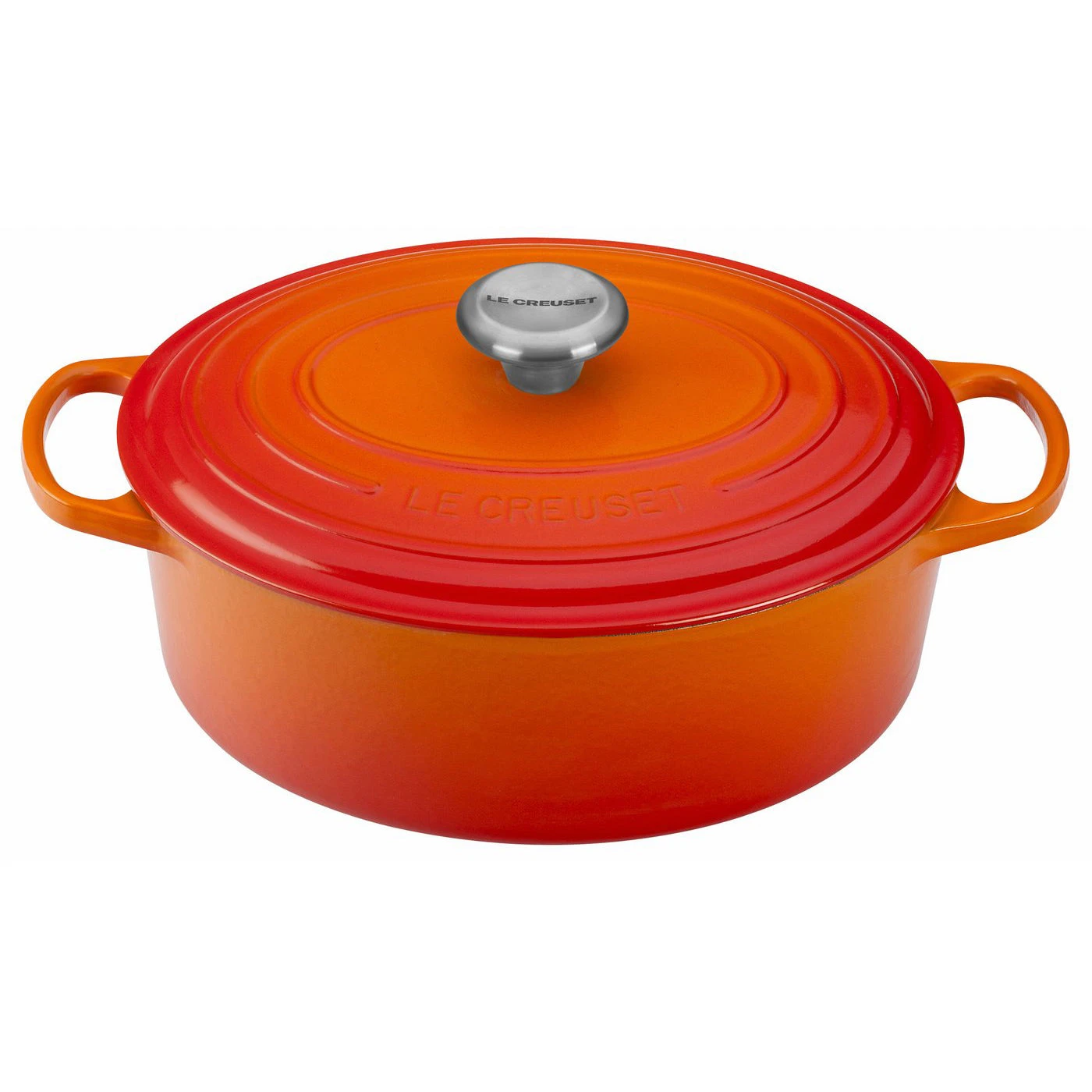 Le Creuset 5 Qt. Signature Oval Dutch Oven W/Stainless Steel Knob - Flame- Personalized Engraving Available 1 Le Creuset 5 Qt. Signature Oval Dutch Oven W/Stainless Steel Knob - Flame- Personalized Engraving Available