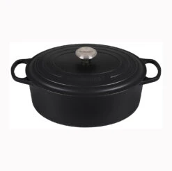 Le Creuset 6 3/4 Qt. Signature Oval Dutch Oven W/Stainless Steel Knob - Licorice- Personalized Engraving Available