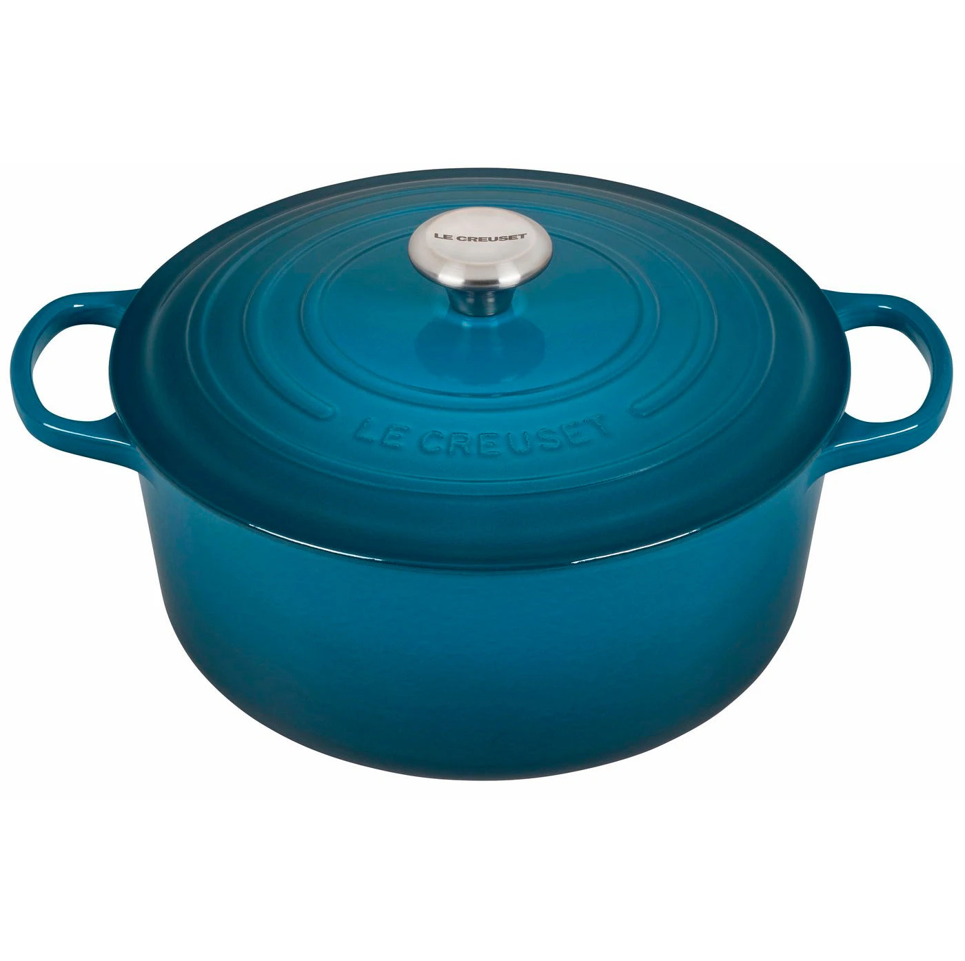 Le Creuset 7 1/4 Qt. Signature Round Dutch Oven W/Stainless Steel Knob - Deep Teal- Personalized Engraving Available 1 Le Creuset 7 1/4 Qt. Signature Round Dutch Oven W/Stainless Steel Knob - Deep Teal- Personalized Engraving Available