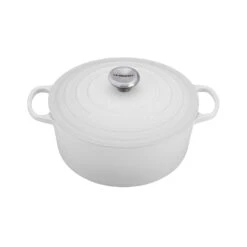 Le Creuset 7 1/4 Qt. Signature Round Dutch Oven W/Stainless Steel Knob - White- Personalized Engraving Available