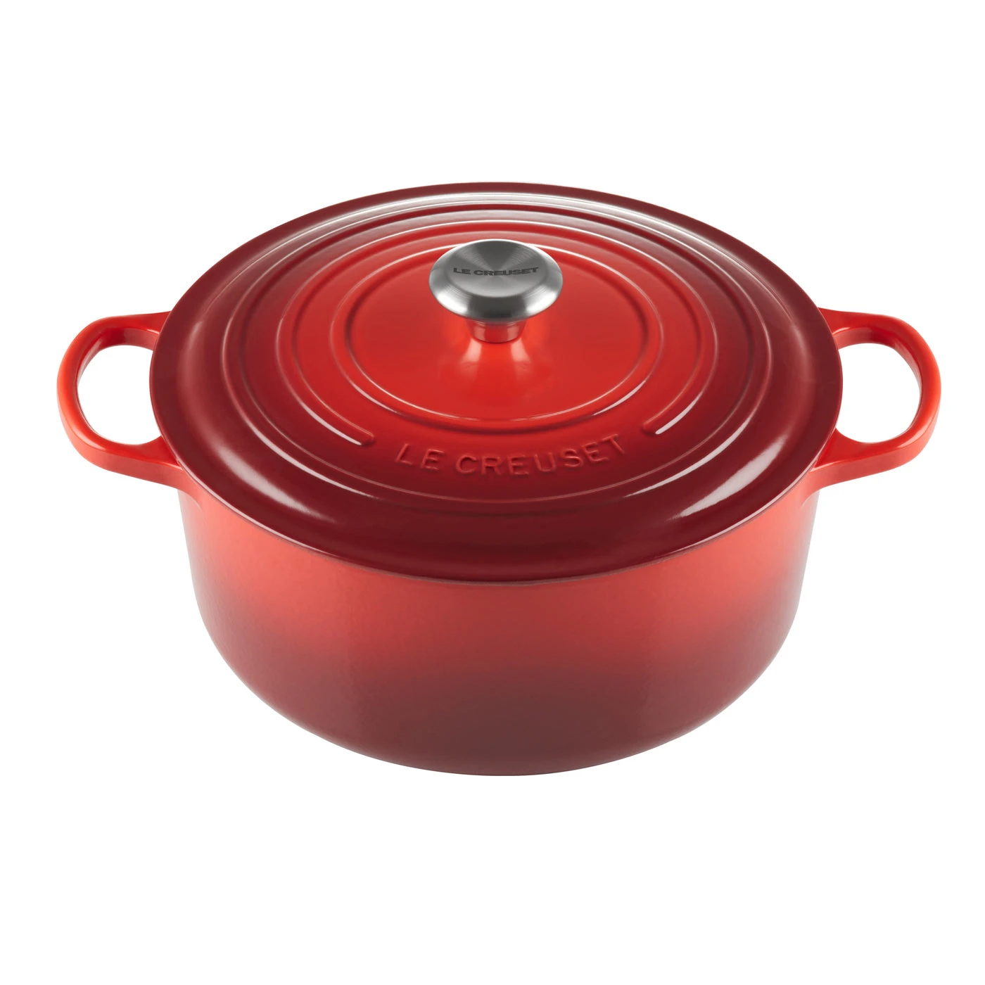 Le Creuset 7 1/4 Qt. Signature Round Dutch Oven W/Stainless Steel Knob - Cerise- Personalized Engraving Available 1 Le Creuset 7 1/4 Qt. Signature Round Dutch Oven W/Stainless Steel Knob - Cerise- Personalized Engraving Available