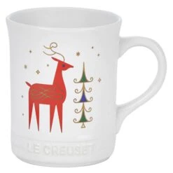 Le Creuset Noel Collection: 14 Oz. Reindeer Mug - White W/ Applique