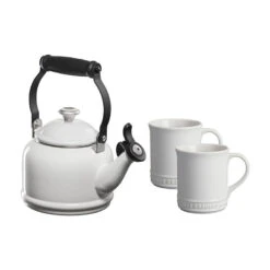 Le Creuset Demi Kettle W/ SS Knob & 2 Mug Set - White
