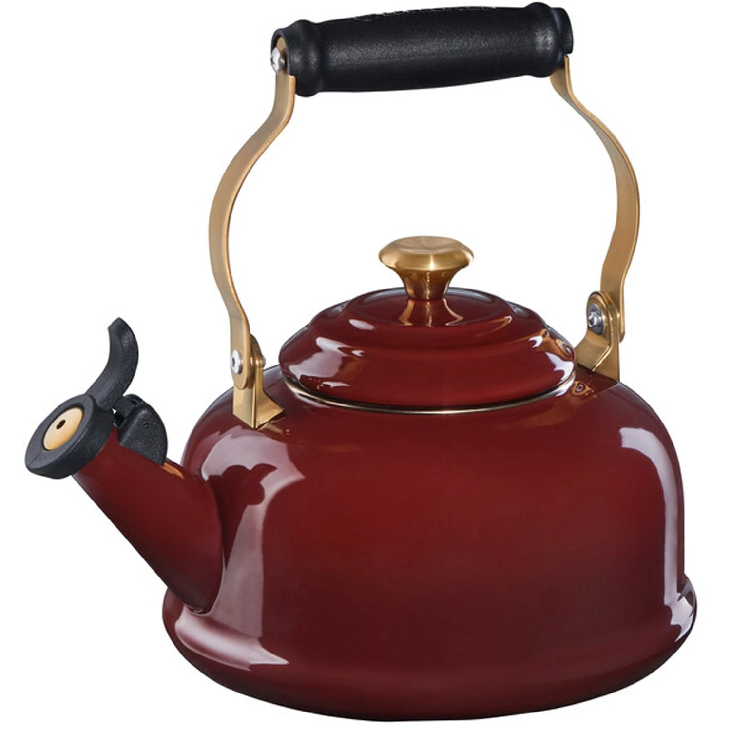 LE CREUSET 1.7 Qt. Whistling Kettle - Rhone W/ Gold Knob & Brackets 1 LE CREUSET 1.7 Qt. Whistling Kettle - Rhone W/ Gold Knob & Brackets
